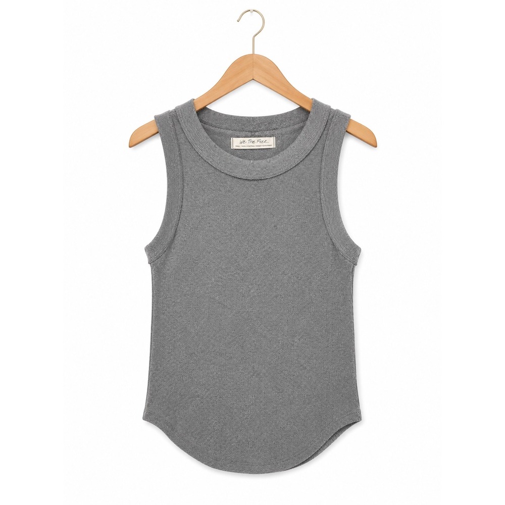 We The Free Free People Gray Ribbed Tank Top Muscle Tee Raw Hem Womens Small